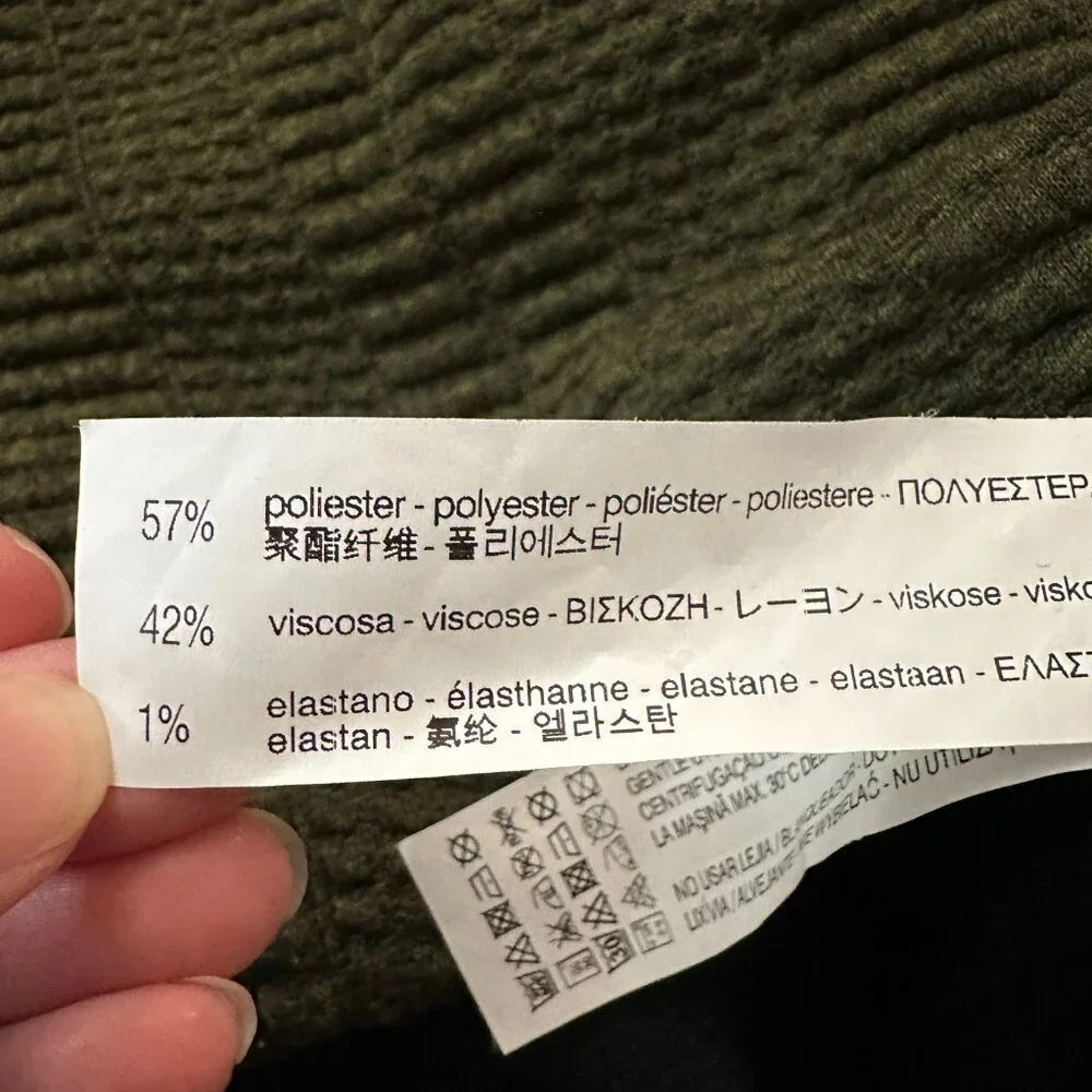 Zara Textured Olive Green Long Sleeve Dress Women's LARGE - Picture 7 of 7